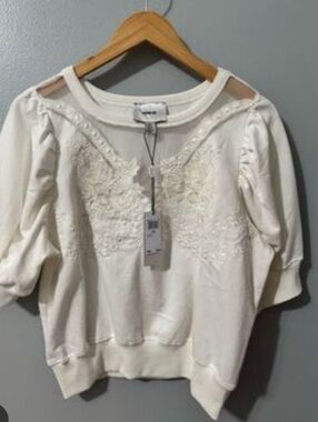 Jason Wu White Puff Sleeve Embroidered Cotton Top M New